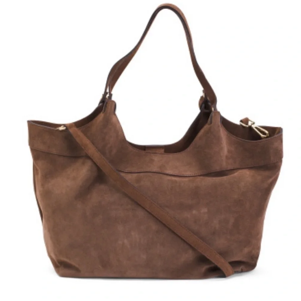 Brown Suede Round Luce Adding Tote